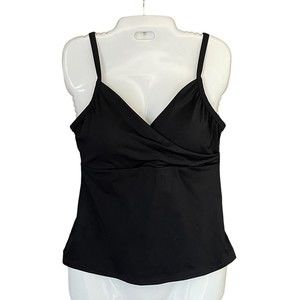 Lands End Tankini Swim Top 10 Solid Black Tank Criss Cross Wrap Padded Bra